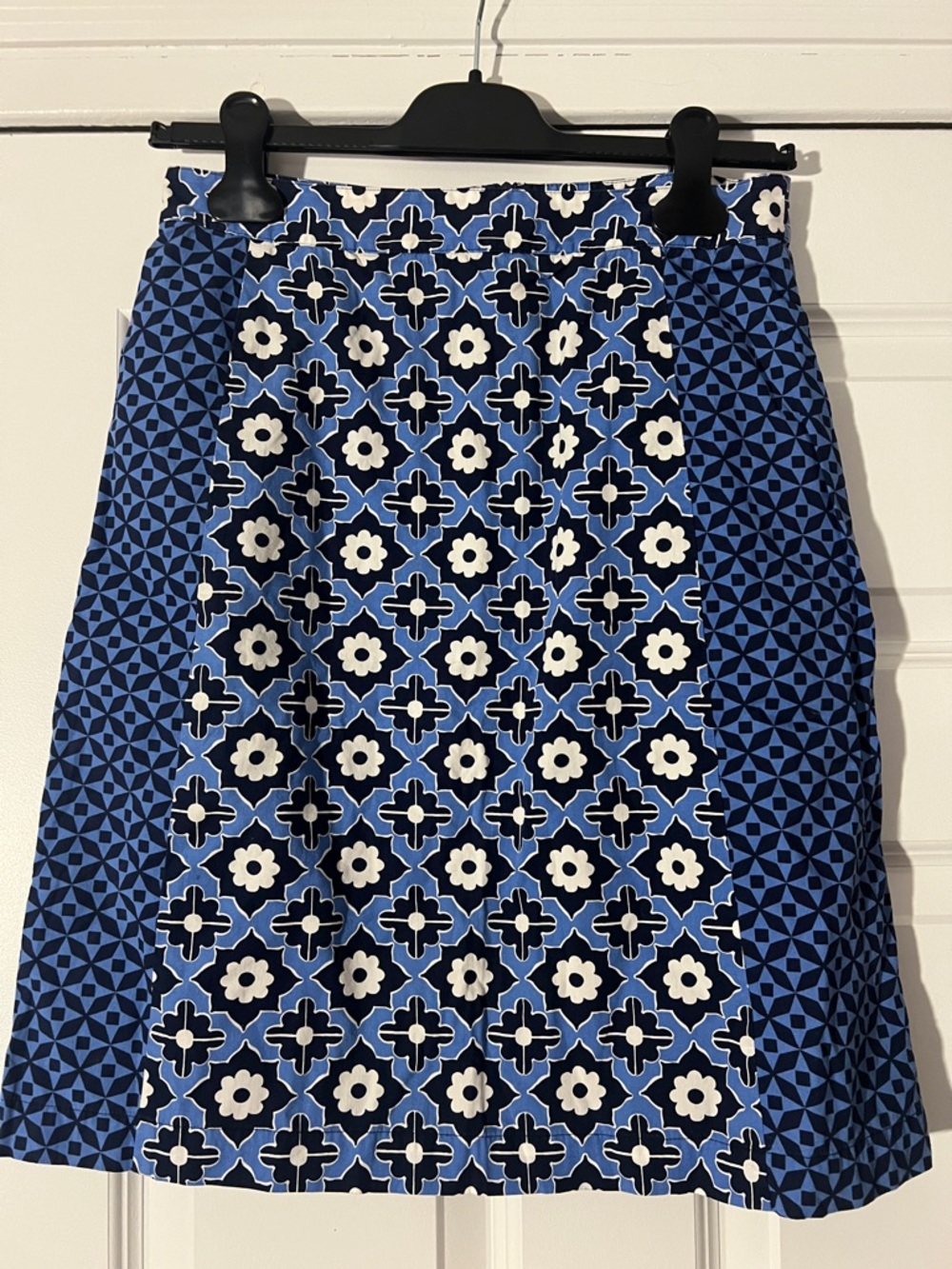Boden Blue & White Geometric A-Line Skirt